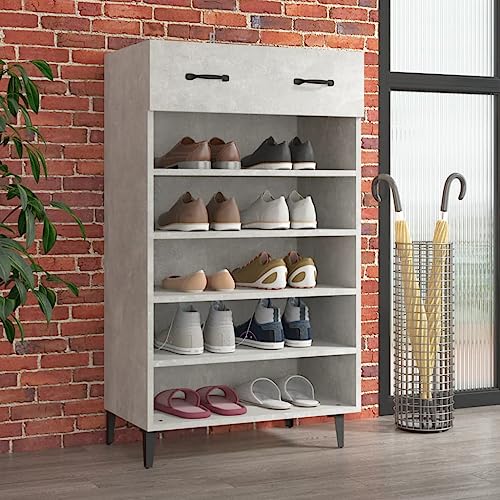 QJBSAVVA Schuhschrank Betongrau 60x35x105 cm Schuhregal schmal mit Schublade und Einlegeböden Robuster Schuhorganizer aus Holzwerkstoff und Eisen Platzsparend für Flur Schlafzimmer und Wohnmobil von QJBSAVVA
