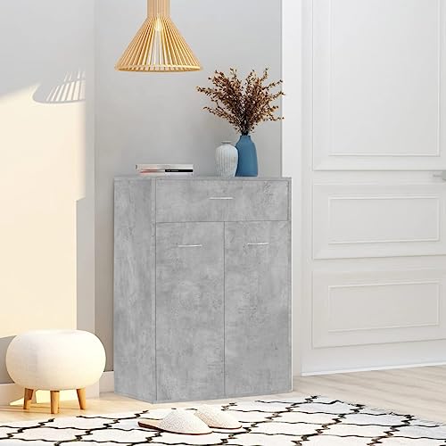 QJBSAVVA Schuhschrank Betongrau 60x35x84 cm aus Holzwerkstoff mit Schublade und 2 Türen Platzsparendes Schuhregal für Flur Wohnzimmer und Camping von QJBSAVVA