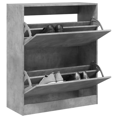 QJBSAVVA Schuhschrank Betongrau 80x34x96,5 cm aus Holzwerkstoff Schuhregal schmal mit 4 Fächern und Stabiler Ablagefläche Platzsparend für Flur Eingangsbereich und Wohnmobil von QJBSAVVA