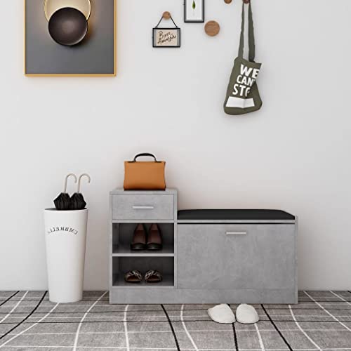 QJBSAVVA Schuhschrank Betongrau Modernes Schuhregal mit Sitzbank aus Holzwerkstoff 94,5 x 31 x 57 cm Stauraum & Platzsparend für Flur Wohnmobil und Wohnzimmer von QJBSAVVA