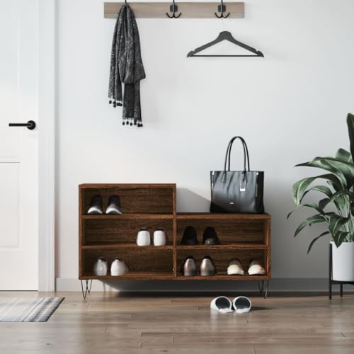QJBSAVVA Schuhschrank Braun Eichen-Optik 102x36x60 cm Schuhregal mit 5 Fächern & Metallbeinen Platzsparend & Stabil für Flur Wohnzimmer von QJBSAVVA