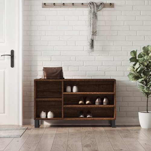 QJBSAVVA Schuhschrank Braun Eichen-Optik 102x36x60 cm Schuhregal mit 5 Fächern & Metallbeinen Stauraum für Schuhe & Deko Platzsparend & Modern für Flur Wohnzimmer von QJBSAVVA