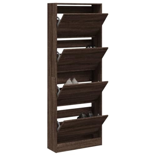 QJBSAVVA Schuhschrank Braun Eichen Optik 60x21x163 5 cm Holzwerkstoff Schuhregal Schmal Hoch mit 4 Fächern und Ablageplatte Platzsparend für Flur Eingangsbereich und Wohnmobil von QJBSAVVA