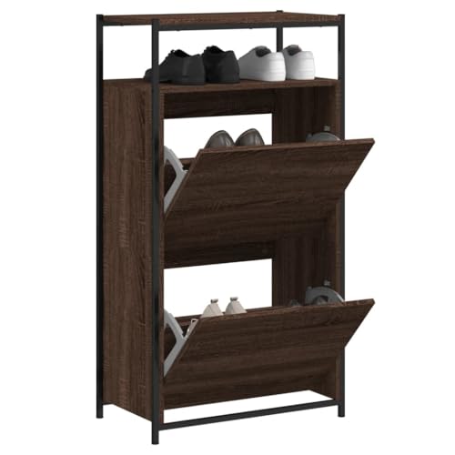QJBSAVVA Schuhschrank Braun Eichen-Optik 60x34x112 cm Holzwerkstoff Schuhregal schmal mit Ablage und 2 Klappen platzsparend für Flur Eingangsbereich und Wohnmobil QJBSAVVA Schuhschrank Braun Eichen-Optik 60x34x112 cm Holzwerkstoff Schuhregal schmal mit Ablage und 2 Klappen platzsparend für Flur Eingangsbereich und Wohnmobil von QJBSAVVA