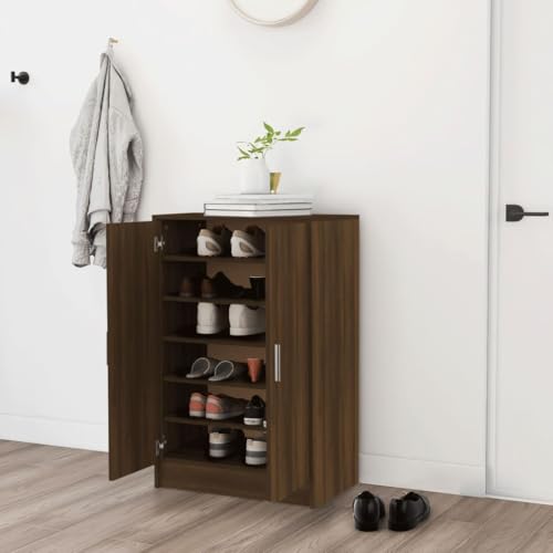 QJBSAVVA Schuhschrank Braun Eichen-Optik 60x35x92 cm Schuhregal mit Türen aus Holzwerkstoff Stauraum für Flur und Schlafzimmer von QJBSAVVA