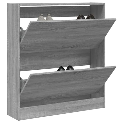 QJBSAVVA Schuhschrank Grau Sonoma 80x21x87,5 cm Holzwerkstoff Schuhregal Schmal mit Stauraum & Ablagefläche Platzsparend für Flur Eingangsbereich & Wohnmobil von QJBSAVVA