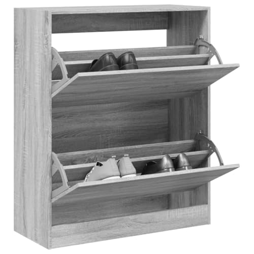 QJBSAVVA Schuhschrank Grau Sonoma 80x34x96,5 cm Holzwerkstoff Schuhregal Schmal mit 4 Fächern und Ablagefläche Platzsparend für Flur Eingangsbereich und Wohnmobil von QJBSAVVA