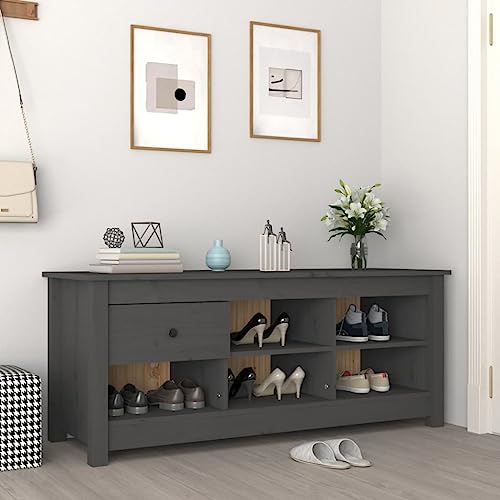 QJBSAVVA Schuhschrank Grau aus Massivholz Kiefer 110x38x45,5 cm Schuhregal mit Schublade und 5 Fächern Stauraum für Flur und Wohnmobil von QJBSAVVA