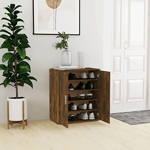 QJBSAVVA Schuhschrank Räuchereiche 60x35x70 cm Schuhregal schmal mit Türen aus Holzwerkstoff Stabile Schuhablage für Flur und Schlafzimmer Platzsparend und Organisiert von QJBSAVVA