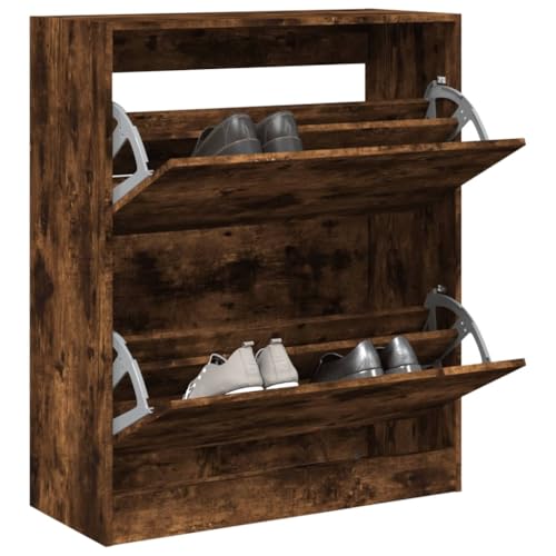 QJBSAVVA Schuhschrank Räuchereiche 80x34x96,5 cm Holzwerkstoff Schuhregal schmal mit 4 Fächern und praktischer Ablagefläche platzsparend für Flur Eingangsbereich und Wohnmobil von QJBSAVVA