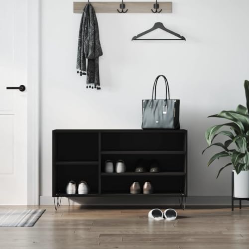 QJBSAVVA Schuhschrank Schwarz 102x36x60 cm Schuhregal aus Holzwerkstoff mit Metallbeinen 5 Fächer Modernes Design Stauraum für Schuhe und Deko von QJBSAVVA
