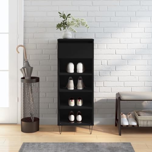 QJBSAVVA Schuhschrank Schwarz 40x36x105 cm Holzwerkstoff mit Metallbeinen Schuhregal schmal und platzsparend für Flur Wohnzimmer oder Camping QJBSAVVA Schuhschrank Schwarz 40x36x105 cm Holzwerkstoff mit Metallbeinen Schuhregal schmal und platzsparend für Flur Wohnzimmer oder Camping von QJBSAVVA