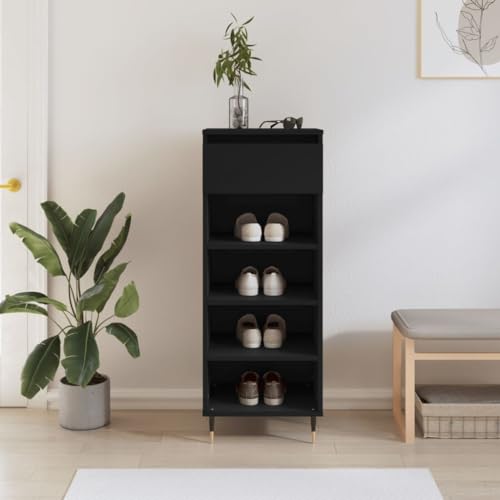 QJBSAVVA Schuhschrank Schwarz 40x36x105 cm Modernes Schuhregal mit Schublade & 4 Fächern aus Holzwerkstoff & Metall Stauraum für Flur Wohnzimmer QJBSAVVA Schuhschrank Schwarz 40x36x105 cm Modernes Schuhregal mit Schublade & 4 Fächern aus Holzwerkstoff & Metall Stauraum für Flur Wohnzimmer von QJBSAVVA