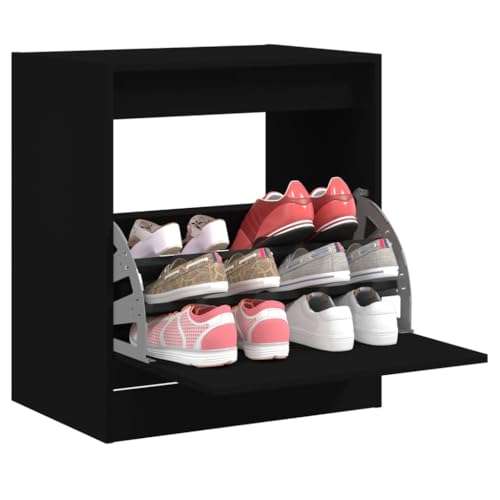 QJBSAVVA Schuhschrank Schwarz 60x42x69 cm Schuhregal Schmal Hoch mit Stauraum und Ablagefläche Platzsparend für Flur Wohnmobil und Camping von QJBSAVVA