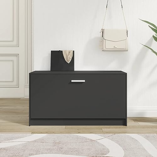 QJBSAVVA Schuhschrank Schwarz 80x24x45 cm aus Holzwerkstoff mit Aluminium Beinen Stilvolle Schuhbank mit Sitzfunktion und Platz für 5-6 Paar Schuhe für Flur Wohnzimmer oder Schlafzimmer QJBSAVVA Schuhschrank Schwarz 80x24x45 cm aus Holzwerkstoff mit Aluminium Beinen Stilvolle Schuhbank mit Sitzfunktion und Platz für 5-6 Paar Schuhe für Flur Wohnzimmer oder Schlafzimmer von QJBSAVVA