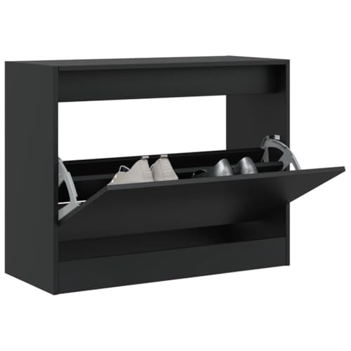 QJBSAVVA Schuhschrank Schwarz 80x34x63 cm Holzwerkstoff Schuhregal Schmal mit Stauraum und Praktischer Platte für Flur Eingangsbereich und Wohnmobil von QJBSAVVA