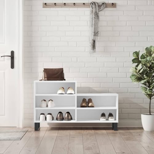 QJBSAVVA Schuhschrank Weiß 102x36x60 cm Schuhregal schmal hoch mit 5 Fächern und Metallbeinen Langlebiger Holzwerkstoff für Flur Wohnzimmer und Camping von QJBSAVVA