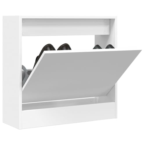 QJBSAVVA Schuhschrank Weiß 60x21x57 cm Holzwerkstoff Schuhregal Schmal Hoch mit Klappbarer Schublade Platzsparend für Flur Eingangsbereich und Wohnmobil von QJBSAVVA