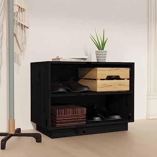 QJBSAVVA Schuhschrank aus Massivholz Kiefer Schwarz 60x34x45 cm Schuhregal schmal platzsparend mit Stabiler Oberfläche für Flur Wohnmobil und Camping von QJBSAVVA