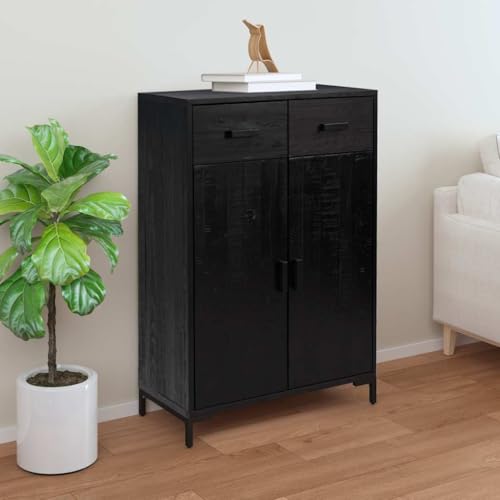 QJBSAVVA Schuhschrank aus massivem Kiefernholz 75x40x110 cm mit 2 Schubladen und 2 Fächern Stauraum für Schuhe Vintage Look Industrie Design Stabile Oberplatte für Deko von QJBSAVVA