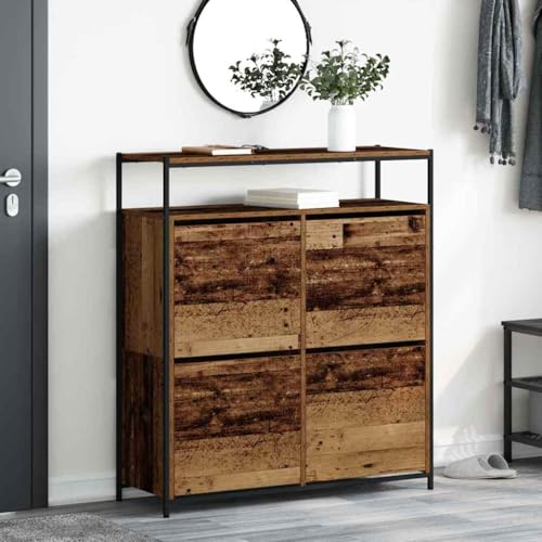 QJBSAVVA Schuhschrank mit 4 Klappschubladen aus Holzwerkstoff 100x34x112 cm Rustikales Design & Platzsparend für Flur Schlafzimmer oder Wohnmobil von QJBSAVVA