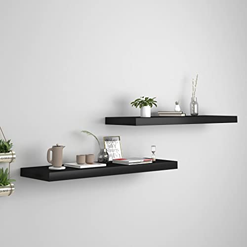 QJBSAVVA Schweberegal 2er Set Schwarz Modernes Waben-MDF Design mit Metallrahmen Unsichtbare Montage für Wohnzimmer, Büro und Badezimmer von QJBSAVVA