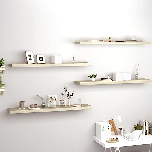 QJBSAVVA Schweberegal Set 4er Set Wandelement aus MDF und Metall in Eichefarben Modernes Design mit unsichtbarer Montage für Wohnzimmer, Küche und Badezimmer QJBSAVVA Schweberegal Set 4er Set Wandelement aus MDF und Metall in Eichefarben Modernes Design mit unsichtbarer Montage für Wohnzimmer, Küche und Badezimmer von QJBSAVVA