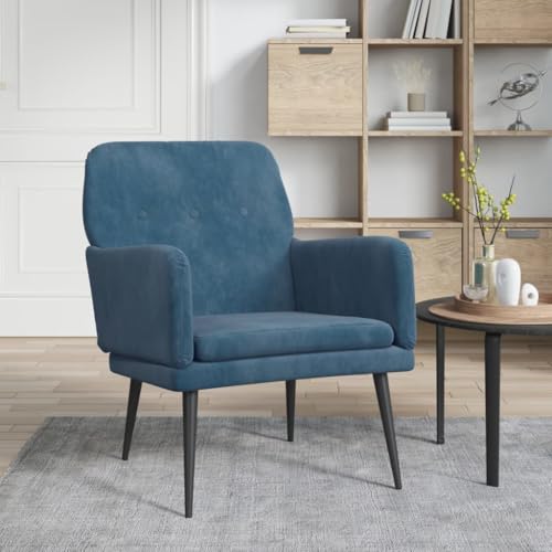 QJBSAVVA Sessel Blau Samt Relaxsessel mit Metallgestell 62x79x79 cm Bequemer Loungesessel für Wohnzimmer Schlafzimmer und Balkon von QJBSAVVA
