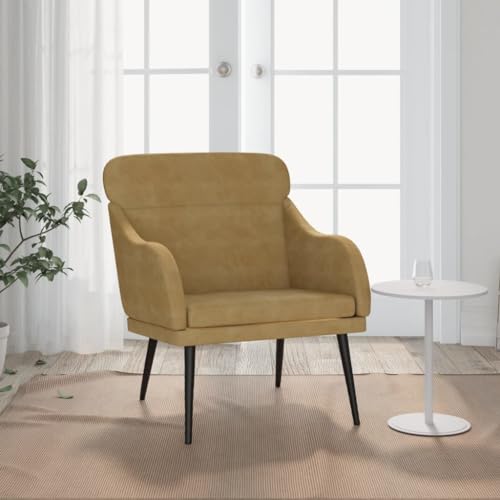 QJBSAVVA Sessel Braun Samt Relaxsessel mit Metallgestell 63x76x80 cm Bequem für Wohnzimmer Schlafzimmer und Balkon von QJBSAVVA