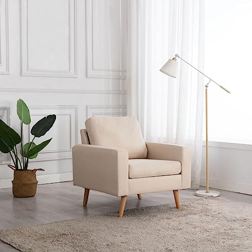 QJBSAVVA Sessel Creme Stoff Bequemer Loungesessel mit Weichen Kissen und Massivholzrahmen 77 x 71 x 80 cm für Wohnzimmer Schlafzimmer Balkon QJBSAVVA Sessel Creme Stoff Bequemer Loungesessel mit Weichen Kissen und Massivholzrahmen 77 x 71 x 80 cm für Wohnzimmer Schlafzimmer Balkon von QJBSAVVA