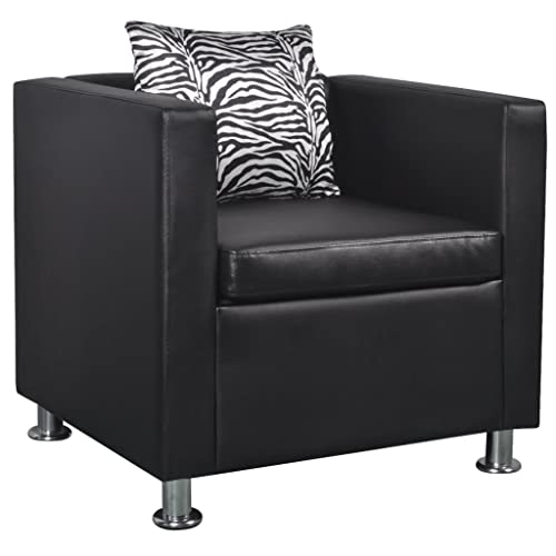 QJBSAVVA Sessel Schwarz Kunstleder Moderner Loungesessel mit Dicker Polsterung Bequem für Wohnzimmer Schlafzimmer und Balkon 70 x 62.5 x 63 cm von QJBSAVVA