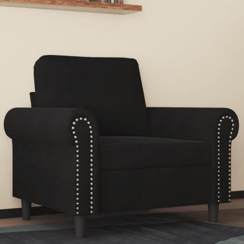 QJBSAVVA Sessel Schwarz Samt Moderner Relaxsessel mit Metallgestell Bequem für Wohnzimmer Balkon oder Jugendzimmer 92 x 77 x 80 cm von QJBSAVVA