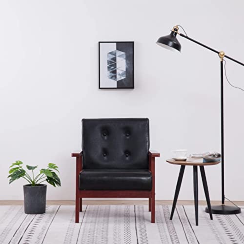 QJBSAVVA Sessel im Retro Design Schwarz Kunstleder mit Holzgestell Bequemer Loungesessel für Wohnzimmer Schlafzimmer und Balkon 64.5 x 67 x 73.5 cm von QJBSAVVA