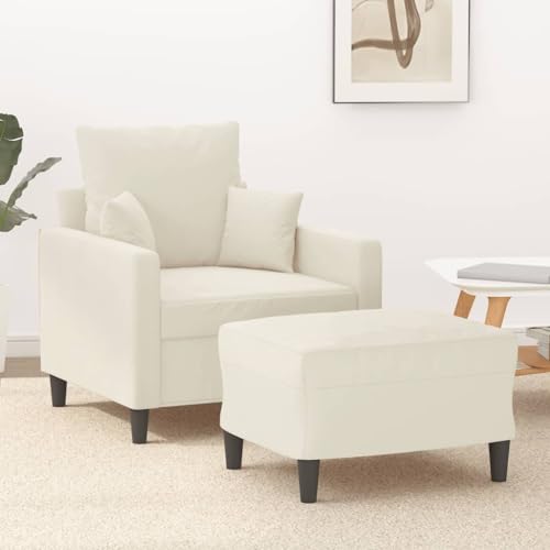 QJBSAVVA Sessel mit Hocker Creme 60 cm Samt Modernes Design Bequemer Relaxsessel mit Fußhocker für Wohnzimmer Balkon und Jugendzimmer von QJBSAVVA