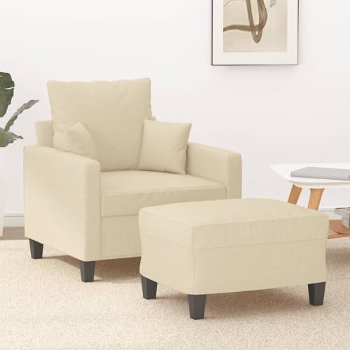QJBSAVVA Sessel mit Hocker Creme Moderner Relaxsessel aus strapazierfähigem Stoff mit Fußhocker Bequem und langlebig für Wohnzimmer Balkon und Jugendzimmer von QJBSAVVA