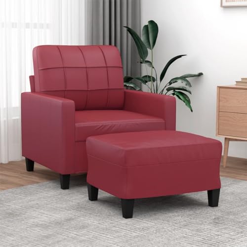 QJBSAVVA Sessel mit Hocker Weinrot Kunstleder Modernes Design 78 x 77 x 80 cm Bequem & Langlebig für Wohnzimmer Balkon oder Schlafzimmer von QJBSAVVA