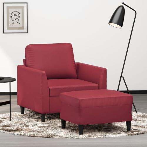 QJBSAVVA Sessel mit Hocker Weinrot Kunstleder Modernes Design 80 x 77 x 80 cm Bequem & Langlebig mit Dicker Polsterung für Wohnzimmer Balkon oder Jugendzimmer von QJBSAVVA