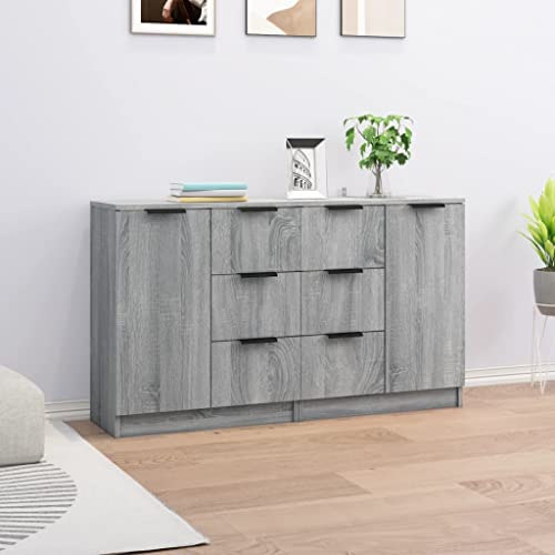 QJBSAVVA Sideboard 2er Set Grau Sonoma 60x30x70 cm aus Holzwerkstoff - Modernes Design mit reichlich Stauraum für Wohnzimmer, Küche oder Flur von QJBSAVVA