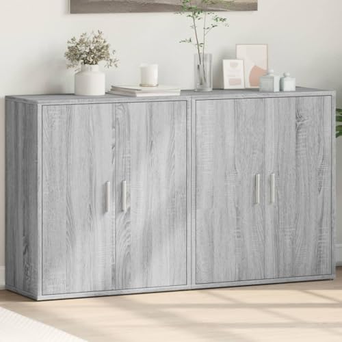 QJBSAVVA Sideboard 2er Set Grau Sonoma-Eiche Holzwerkstoff 60x31x70 cm - Modernes Design, Robust und Langlebig für Wohnzimmer, Küche oder Flur von QJBSAVVA