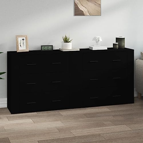 QJBSAVVA Sideboard 2er Set Schwarz Holzwerkstoff Modernes Design mit viel Stauraum für Wohnzimmer, Küche und Flur von QJBSAVVA