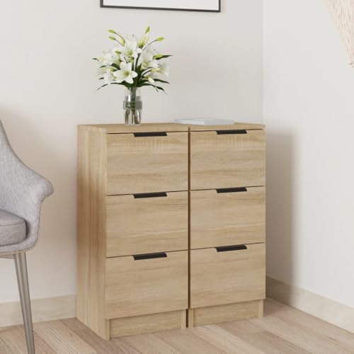 QJBSAVVA Sideboard 2er Set Sonoma-Eiche Holzwerkstoff 30x30x70 cm mit 3 Schubladen - Stabiles Sideboard für Wohnzimmer, Küche & Flur von QJBSAVVA
