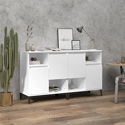 QJBSAVVA Sideboard 2er Set Weiß 60x35x70 cm Holzwerkstoff Modernes Design mit 4 Fächern für Wohnzimmer, Küche oder Flur von QJBSAVVA