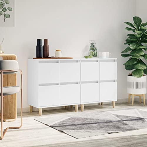 QJBSAVVA Sideboard 2er Set Weiß aus Holzwerkstoff & Eukalyptusholz - Modernes Design mit 4 Fächern für Wohnzimmer, Küche & Flur von QJBSAVVA