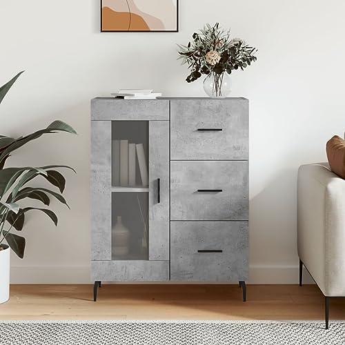 QJBSAVVA Sideboard Betongrau 69,5x34x90 cm Holzwerkstoff mit 3 Schubladen & Glastür - Modernes Wohnzimmer Sideboard mit Metallfüßen & viel Stauraum QJBSAVVA Sideboard Betongrau 69,5x34x90 cm Holzwerkstoff mit 3 Schubladen & Glastür - Modernes Wohnzimmer Sideboard mit Metallfüßen & viel Stauraum von QJBSAVVA