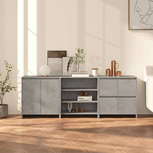 QJBSAVVA Sideboard Betongrau aus Holzwerkstoff mit 3-TLG. Set, Modernes Design für Wohnzimmer, Küche und Flur von QJBSAVVA