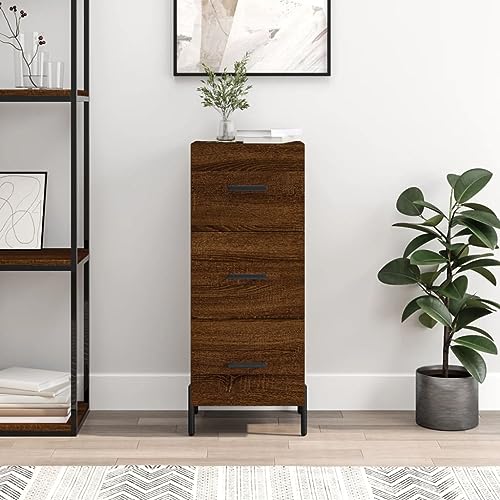 QJBSAVVA Sideboard Braun Eichen-Optik 34,5x34x90 cm Holzwerkstoff mit Metallbeinen, Modernes Design, 3 Schubladen für Wohnzimmer, Küche oder Flur von QJBSAVVA