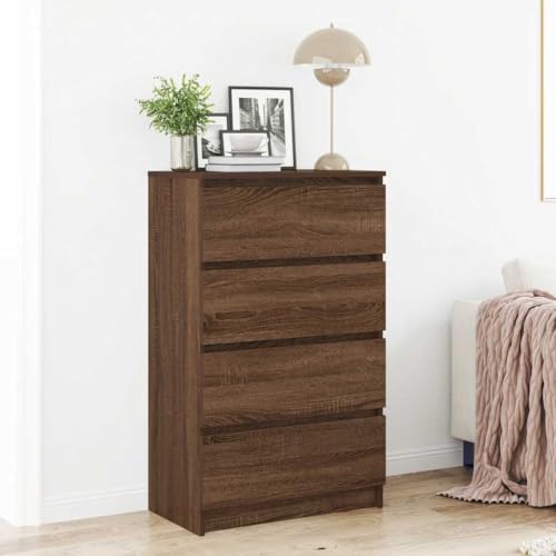 QJBSAVVA Sideboard Braun Eichen-Optik 60x35x98,5 cm Holzwerkstoff mit 4 Schubladen, Multifunktional als Lowboard, Beistellschrank oder Wohnzimmermöbel von QJBSAVVA