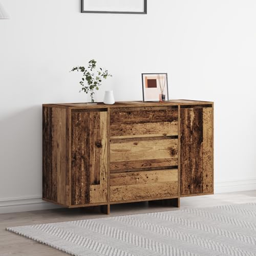 QJBSAVVA Sideboard Breit 120 cm aus Recyceltem Holz mit Schubladen und Regalen im Landhausstil für Esszimmer und Wohnzimmer von QJBSAVVA