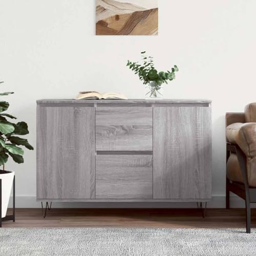 QJBSAVVA Sideboard Grau Sonoma 104x35x70 cm Holzwerkstoff - Modernes Sideboard für Wohnzimmer & Küche mit Stauraum & Eisenbeinen QJBSAVVA Sideboard Grau Sonoma 104x35x70 cm Holzwerkstoff - Modernes Sideboard für Wohnzimmer & Küche mit Stauraum & Eisenbeinen von QJBSAVVA