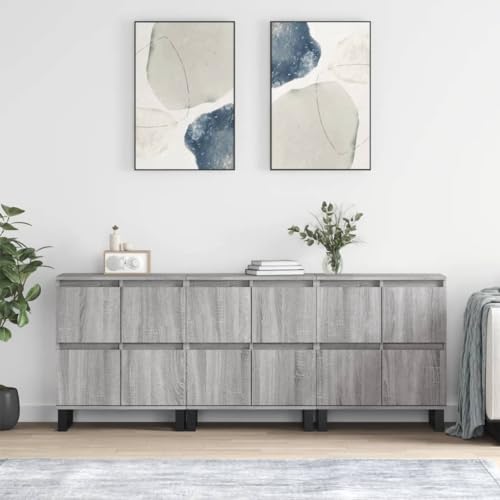 QJBSAVVA Sideboard Grau Sonoma 3-TLG. Holzwerkstoff Sideboard Set mit viel Stauraum, modernes Design für Wohnzimmer, Küche oder Flur QJBSAVVA Sideboard Grau Sonoma 3-TLG. Holzwerkstoff Sideboard Set mit viel Stauraum, modernes Design für Wohnzimmer, Küche oder Flur von QJBSAVVA